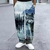 Χαμηλού Κόστους ανδρικό εμπριμέ φούτερ-Ανδρικά Λύκος Άγρια Φύση Δάσος Αθλητικές Φόρμες Παντελόνια Casual παντελόνι Μεσαία Μέση Vintage ρετρό ΕΞΩΤΕΡΙΚΟΥ ΧΩΡΟΥ Κυνήγι Προπόνηση Ελαστική μέση με κορδόνι Παντελόνι σε ίσια γραμμή με τσέπες