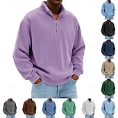 voordelige Basis Sweatshirts-Voor heren Sweatshirt Corduroy Trui met capuchon Stoppen Sweatshirt met kwartrits Wit Opstaande boord Effen Vetoketju Met Textuur Casual Dagelijks Sport &amp; Outdoor Streetwear Stoer Sportkleding Lente