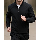 abordables Vestes de course-Homme Couleur Unie Veste zippée blouson aviateur Manteaux décontractés Printemps &amp; Automne avec poches manche longue Athleisure Imperméable Léger Salle de sport Randonnée Course Entraînement Noir