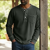 billiga Casual Henley T-shirt-SoftFade™ Herr Henley Skjorta 100% Bomull Syra Tvättad Skjorta T-shirt Tee Lång Ärmar Vintage Fast Retro Vintage Avslappnad Vintage Stil Garment Dyed Blekt Henley Avslappnad Vår Höst Rosa Lila Henley