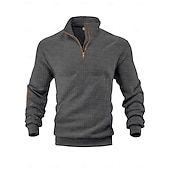 preiswerte Einfache Sweatshirts-Herren Zip Up Sweatshirt Waffel-Sweatshirt Pullover Schwarz Weiß Marineblau Khaki Dunkelgray Halber Reißverschluss Einfach Reißverschluss Tasche Arbeit Sport &amp; Outdoor Lässig ohne Druck Aktiv Vintage