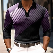 halpa Miesten geometrinen poolo-Miesten Geometrinen Vohveli poolopaidat Pitkähihainen Poolopaidat Kauluspaidat Business Casual liiketoiminta Käytä töihin Arki-asut Napit Kevät Syksy Talvi Sininen Purppura Apila