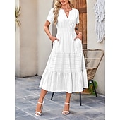 ieftine Rochie albă-Pentru femei Rochie Maxi Rochie A line Casual Zilnic Fit regulat Simplu Manșon scurt În V Albastru piscină Alb Galben Roșu-aprins Vară Primăvară