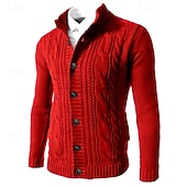 economico Maglioni Cardigan da uomo-Per uomo Felpa Cardigan A Coste Treccia Maglia Top Regolari Lavorato a maglia Semplice Collo alla coreana Vacanza Moda Casuale Abbigliamento quotidiano Abbigliamento Autunno Inverno Blu Nero L XL 2XL