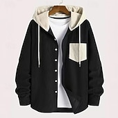 preiswerte Freizeithemden für Herren-Herren Hemd Freizeithemd Cordhemd Knopfhemd Kapuzenhemd Blau Schwarz Grün Langarm Einfarbig Mit Kapuze Lässig Täglich Tasche Bekleidung Mode Modern Lässig