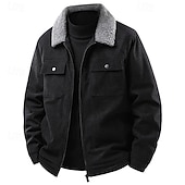 baratos Jaquetas Casuais-Homens Jaqueta de Inverno Casaco de lã Jaqueta casual Férias Diário Térmico / Quente Bolsos Tosão Outono Inverno Tecido Moda Roupa de rua Lapela Padrão Preto cáqui Verde Tropa Cinzento Casaco