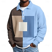abordables Polo à blocs de couleurs pour hommes-Homme Bloc de Couleur Géométrique Chemises Polo Gaufre Texturé manche longue Polos Revers Occasionnel Athleisure Tenue quotidienne Impression 3D Printemps Automne Hiver bleu marine Bleu Ciel Vert