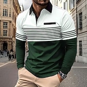 billige Geometrisk polo for menn-Herre Horisontale strips Polo Langermet Poloskjorter Skjorter med krage Business Casual Virksomhet treningsklær Dagligdagstøy Lomme 3D-utskrift Knapper Vår Høst Vinter Mørkebrun Svart Navyblå