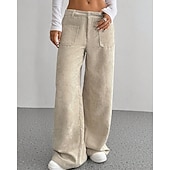 economico gamba larga e vita alta-Per donna Culotte Gamba Larga Chinos Streetwear Casual Lunghezza intera Vita media Semplice Tasca Elastico in vita Confortevole Inelastico Quotidiano All'aperto Vacanza Aalbicocca Grigio Blu marina