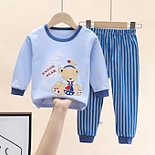 billiga Pyjamas-Småbarn Pojkar 2 delar Pyjamasset Långärmad Z17 Z29 Z13 Ensfärgat Djur Vår Höst Förtjusande Hem 7-13 år