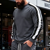 お買い得  ベーシックスウェットシャツ-男性用 スウェットシャツ ブラック ルビーレッド ネイビーブルー カーキ色 グレー クルーネック カラーブロック パッチワーク スポーツ 日常 祝日 ポリエステル ストリートファッション ベーシック カジュアル 春 秋 衣類 パーカー トレーナー