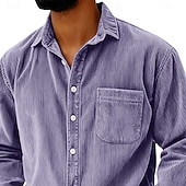 economico camicie casual da uomo-Per uomo Camicia Camicia casual Camicia di Velluto a Coste Blu Nero Viola Grigio Manica Lunga Semplice Bavero Casuale Uscire Tasca Abbigliamento Moda Retrò Vintage Casual