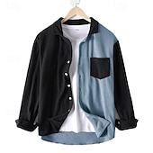 Χαμηλού Κόστους ανδρικό πουκάμισο με κουμπιά-Ανδρικά Πουκάμισο Βάφλα πουκάμισο Casual πουκάμισο Πουκάμισο με κουμπιά Θαλασσί Καφέ Πράσινο του τριφυλλιού Μακρυμάνικο Σκέτο Πέτο Causal Καθημερινά Μπλοκ χρωμάτων Ρούχα Μοντέρνα Καθημερινό