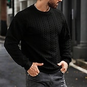 voordelige pullover voor heren-Voor heren Trui Kabel gebreide trui Kabel breien Normale tops Gebreid Strakke pasvorm Effen Strakke ronde hals Gebreid Hedendaagse Casual Alledaagse kleding Kleding Herfst winter Donkergroen M L XL