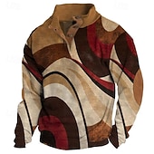 cheap Geometric Pattern-Men's Graphic Color Block Fashion Streetwear Casual Stand Collar Outdoor Vacation Going out Blue Sky Blue Brown Buttons Print Spring &amp;  Fall Designer S M L XL 2XL 3XL