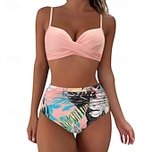 זול טנקיני וביקיני לגלישה-בגדי ריקוד נשים בגד ים מקומט סטים של ביקיני בגדי ים אחיד בגדי ים ורוד בהיר שחור נושם ללא שרוולים - גלישה חוף שחייה קיץ