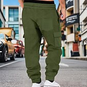 ieftine cargou-Bărbați Pantaloni de sport cargo Pantaloni Sport Joggeri Pantaloni Pantaloni Waffle Cordon Buzunar Talie elastică Simplu Confort Απαλό Zilnic În aer liber Concediu Vacanță Modă Negru Verde Militar