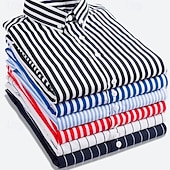 billiga Button Down-skjortor för män-Herr Skjorta Randig tröja Button Down skjorta Skjorta med krage Randig Bröllop Tillbaka till kontoret Svart Vit Rubinrött Marinblå Långärmad Kläder