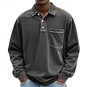preiswerte Klassisches Poloshirt für Herren-Herren Poloshirts Golfshirt Lässig Straße Revers Langarm Basic Modern Einfach Tasche Knöpfe Frühling Herbst Normale Passform Violett Marineblau Fuchsie Khaki Armeegrün Grau Poloshirts