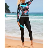 billiga One Pieces Rash Guards-Dam Helkroppsutslagskydd Dykdräkt Surfdräkt i ett stycke Grafisk Färgblockerande med inbyggd BH UV-skydd Magkontroll Långärmad Badkläder Surfing Paddling Snorkelfenor Höst
