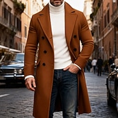 abordables Manteaux &amp; vestes-Homme Manteau d'Hiver Manteau Trench-Coat Long Trench-coat Extérieur Occasionnel Automne Hiver Polyester Chaleur Thermique Vêtements d'extérieur Vêtement Tenue Classique Uni Avec Poches Col à Revers