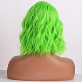  Zielone Peruki Syntetyczne Peruka Kręcona Falowana Bob z Grzywką Krótkie Zielone Syntetyczne Włosy dla Kobiet Miękka Moda