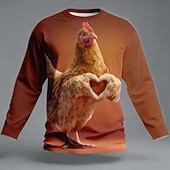  Per uomo Animale Gallo Divertente Maglietta Manica Lunga maglietta Stampa 3D Girocollo Camicia Moda Essenziale Casuale Quotidiano Streetwear Marrone Estate Primavera Abbigliamento S M L XL XXL XXXL