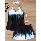 tanie Tankini-Kostium kąpielowy dwuczęściowy tankini dla kobiet spódnica kontrola brzucha wysoki stan wąski bez pleców wakacyjny strój na plażę ombre halter bez rękawów