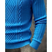 preiswerte Herrenpullover-Herren Pullover Strickpullover Gerippt Zopfmuster Stricken Normale Oberteile Gestrickt Einfarbig Stehkragen Mode Streetwear Lässig Alltagskleidung Bekleidung Herbst Winter Blau Schwarz S M L