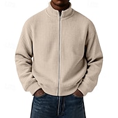 cheap Basic Sweatshirts-Men's Sweatshirt Waffle Sweatshirt Full Zip Sweatshirt Wine Standing Collar Plain Zip Up Textured Casual Daily Sports &amp; Outdoor Streetwear Cool Sportswear Spring &amp;  Fall Clothing Apparel Hoodies