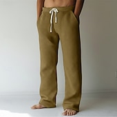 preiswerte Gerade Bein-Herren Jogginghose Hose Baggy-Hosen Gerade geschnittene Sweatpants Waffelhose Kordelzug Elastischer Bund Einfach Atmungsaktiv Volle Länge Urlaub Lässig Täglich Klassicher Stil Basic Schwarz Weiß