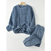 olcso Női hálófelsők és -alsók-Női Pizsama Alkalmi Kényelmes Tiszta szín Rugalmas derék Nadrág Otthon Napi Hosszú ujj Terített nyak Fehér Rubin Sötétkék Bíbor Khakizöld Tavasz Ősz Tél Laza öltözet