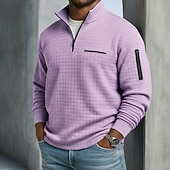 tanie Męska klasyczna koszulka polo-Męskie Koszulki polo waflowe Teksturowany Codzienny Sport i turystyka Quarter Zip Długi rękaw Moda Wygodny Zapiąć na zamek błyskawiczny Kieszeń Jesień i zima Wiosna i jesień Między sezonami Czarny