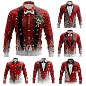 economico Costume di Natale-Natale Per uomo Costume di Natale Colletto finto e design del vestito Camicia da smoking stampata con cravatta Camicia Camicia con Bottoni Manica Lunga Divertente All'aperto Ferie Primavera Autunno