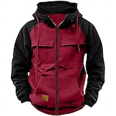 baratos Moletom Tático-Homens Moletom Full Zip Hoodie Moletom Tático Vermelho Vinho Preto Rosa Verde Tropa Azul Com Capuz Tecido Tático Desportos e Ar livre Diário Roupa de rua Legal Casual Inverno Primavera &amp; Outono Roupa