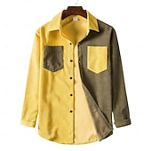 economico camicia da uomo con bottoni-Per uomo Camicia Camicia casual Camicia di Velluto a Coste Camicia con Bottoni Giallo Verde Kaki Manica Lunga Semplice Collo ripiegato Casuale Quotidiano Blocco di colore Abbigliamento Moda