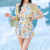 abordables Surfing Tankinis &amp; Bikinis-Mujer Camiseta Protección Solar Surf Traje de baño Bañadores Floral Bañadores Rosa Verde Trébol FPS 50+ Control de barriga Surf Playa Vocación Verano