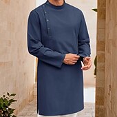 Недорогие Халаты-Муж. Домашняя одежда Ночная рубашка Ночная сорочка Полотняное плетение Стиль Удобная обувь Дом Повседневные Хлопок Дышащий Воротник-стойка Длинный рукав Весна Осень Черный Белый