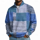 baratos Padrão Geométrico-Homens Geométrica Xadrez Waffle Moletom Moda Diário Clássico Casual Colarinho Chinês Quarter Zip Ao ar livre Casa Escritório Trabalho Azul Amarelo Laranja Verde Zip Up Outono Inverno Designer S M L