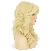 ieftine Peruci istorice-Perucă pentru femei, cu pene, maro lung, ondulat, pentru discotecă, anii '70, costum vintage vopsit, pentru carnaval, festival, petrecere