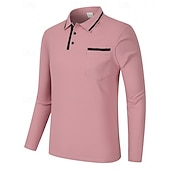 tanie Męska klasyczna koszulka polo-Męskie Koszula golfowa Koszulki polo golfowe Praca Codzienny Klapa Długi rękaw Podstawowy Nowoczesny Równina Kieszeń Guziki Wiosna Jesień Regularny Czarny Różowy Pomarańczowy Zielony Koszula golfowa
