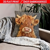  Capas de almofada com estampa plana 2D de vaca das Terras Altas, capas de almofada de pelúcia macias e curtas em veludo, capas de almofada decorativas para sofá, sala de estar, casa e decoração de fazenda.