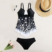 economico Tankini-Per donna Costumi da bagno Due pezzi Birichino Costume da bagno Senza schiena Vacanza Vintage Floreale Grafico Scollo a V Senza Maniche Costumi da bagno