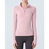 billige Women's Shirt-Women's Solid Colored Tennis Shirt Sport Top Stylish Quarter Zip Elastic Sweat-Wicking Breathable Golf Pickleball Yoga Stand Collar Top Winter Dark Pink Black Yellow Tennis Clothing