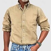 cheap Men's Button Up Shirts-Men's Shirt Summer Shirt Casual Shirt Button Up Shirt Acid Wash Shirt Blue Pink Navy Blue Long Sleeve Plain Turndown Casual Daily Classic Clothing Apparel Cotton Fashion Business Modern Smart Casual