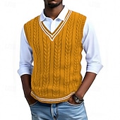 economico gilet da uomo-Per uomo Gilet Maglione elegante Maglione Maglione a maglia A Coste Maglia Top Regolari Lavorato a maglia A righe Scollo a V Moda Casual Vacanza Abbigliamento quotidiano Abbigliamento Senza maniche