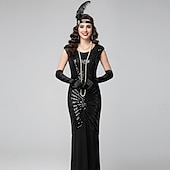 economico Abiti degli anni '20-Set Anni Ruggenti Anni 1920 Lunghezza alla caviglia Lunghezza lunga Vestito Abito da sera Abiti con accessori Cortissima Il grande Gatsby Invitato al matrimonio Paillettes Paillettes Scollo Tondo