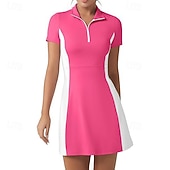 tanie Sukienka damska-Damskie Kolorowy blok Sukienka do tenisa Sukienka sportowa Szybkie wysychanie Elastyczny Oddychający Bransoletka tenisowa Obuwie sportowe Bieganie Kołnierz zapinany na zamek Sukienka Czarny Biały