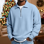 economico Natale-Per uomo Magliette Polo a Nido d'Ape Testurizzato All'aperto Casual Zip a un quarto Manica Lunga Moda Moderno Tinta unica Testurizzato Lavorato a maglia Primavera &amp; Autunno Tutte le stagioni