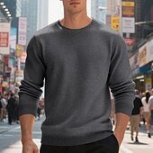 お買い得  フリースパーカー-男性用 スウェットシャツ フリース スウェットシャツ 路肩に寄せて下さい ライトグレー クルーネック 平織り カジュアル 日常 スポーツ ストリートファッション スポーツウェア ベーシック 秋 冬 衣類 パーカー トレーナー 長袖